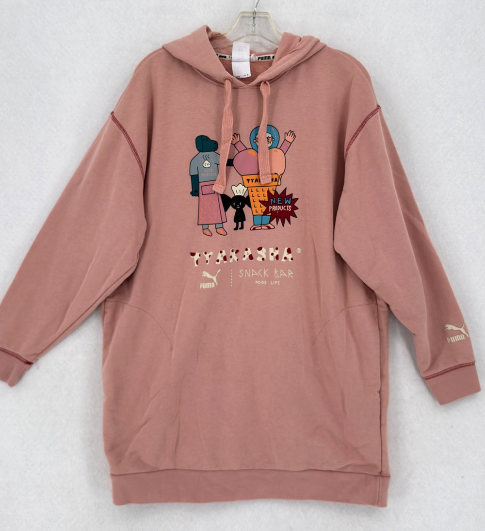 Puma x Tyakasha Pink "Snack Bar Food Life" Graphic Oversized Hoodie Sz M